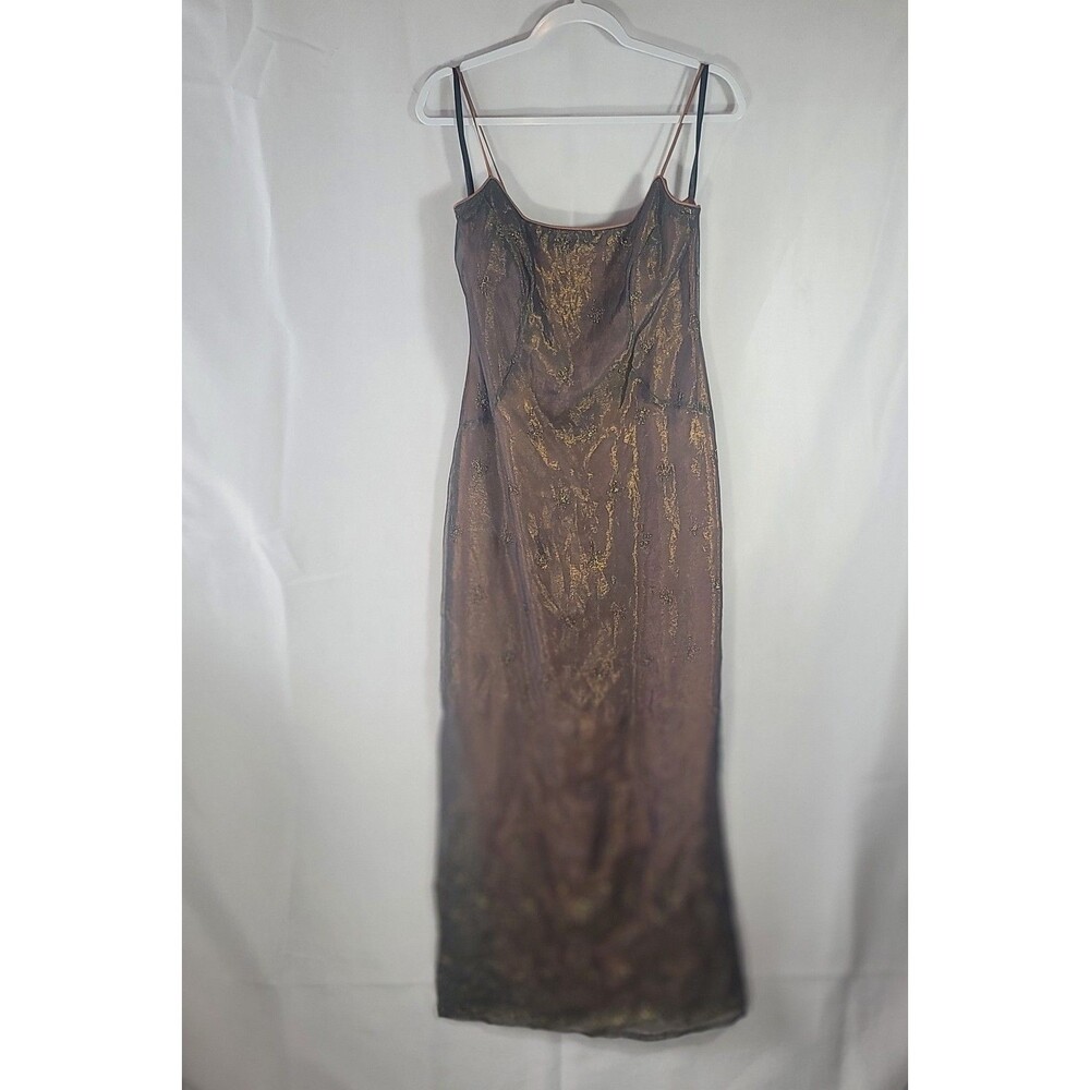 Vintage JS Collections Metallic Bronze Gold Maxi Gown Dress Size 4 Whimsygoth